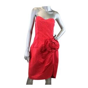 Vintage 1980s Gunne Sax Red Strapless Glitter Dress Medium
